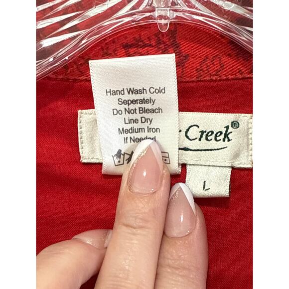 Coldwater Creek Red Patchwork Cotton Button-Up Jacket Sz L Boho Folk Art Style - Picture 5 of 8